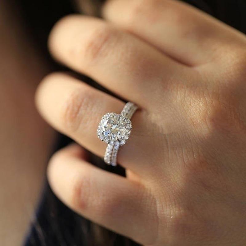 Classic Women Wedding Ring Set Metal CopperColor White Zircon Stones Engagement Ring Set for Women Party Bridal Jewelry