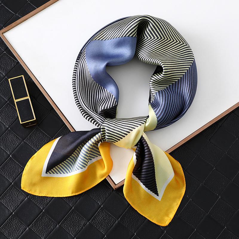 European and American simple geometric silk scarf women's professional scarf striped triangular versatile scarf simulated silk square scarf 71x71cm