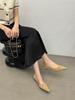 2024 Spring New Metal Buckle Suede Solid Color Versatile Pointed Flat Sole Single Shoes Light Mouth Flat Heel Soft Sole Women's Shoes