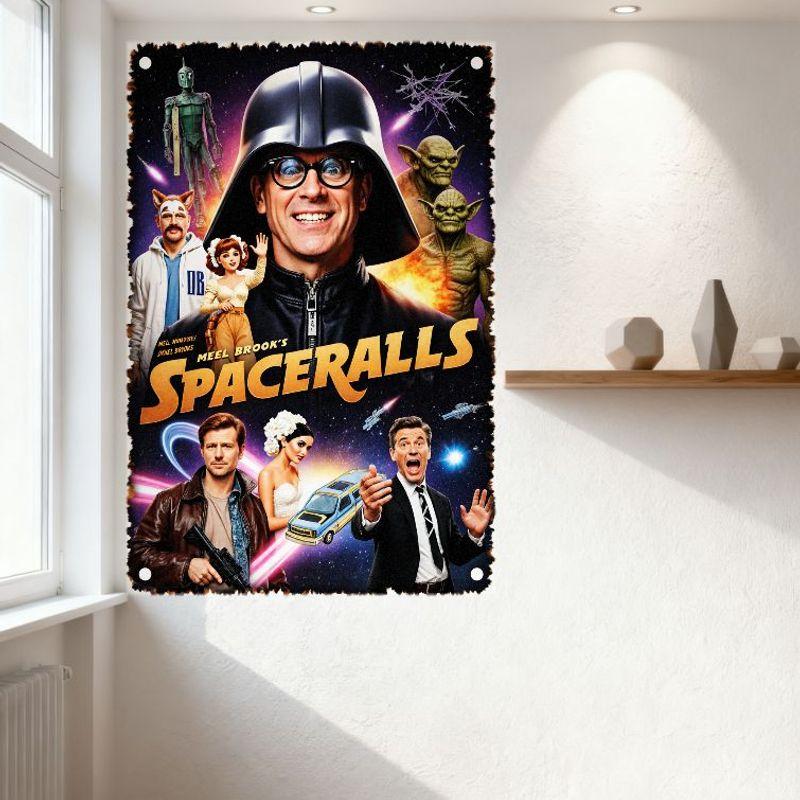 Vintage 'Meet Brooks’ Spaceralls' Science Fiction Filmaffisch Sliten Retro Plåtskylt för Hembar Man Cave Dekoration