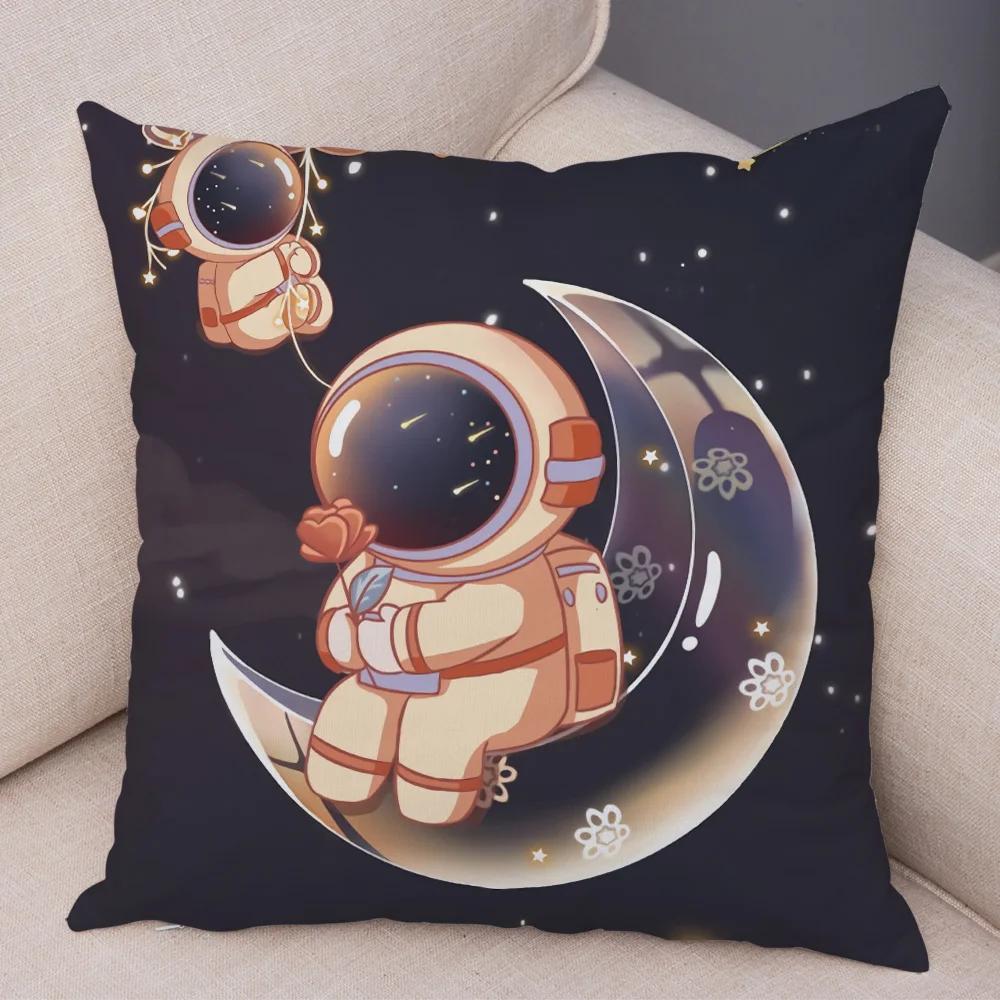 Cartoon Astronauten Kissenbezug Weicher Plüsch Dekor Kosmischer Himmel Kissenbezug für Sofa Zuhause Auto Doppelseitiger Druck Kissenhülle Kinderzimmer