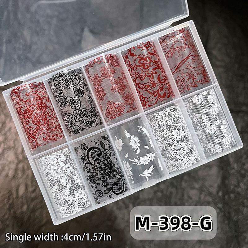 1/10 Rotolo Elegante Bianco Nero Pizzo Fiore Unghie Foil da Trasferimento Fantasia Retrò Floreale Cielo Stellato Carta Adesiva Manicure Accessori