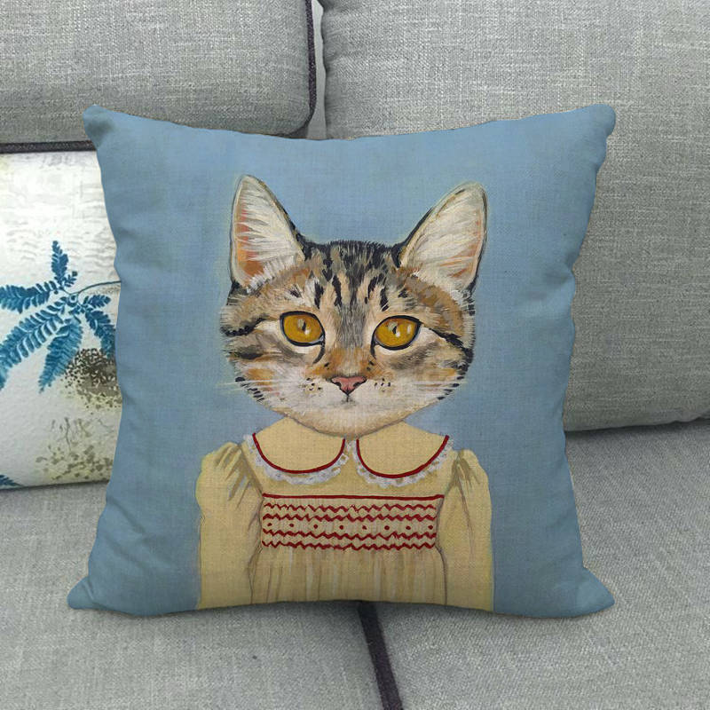 Cartoon Cat Pattern Series Super Soft Cotton and Linen Material Pillow Cover for Home Sofa Decoration Pillow Cover