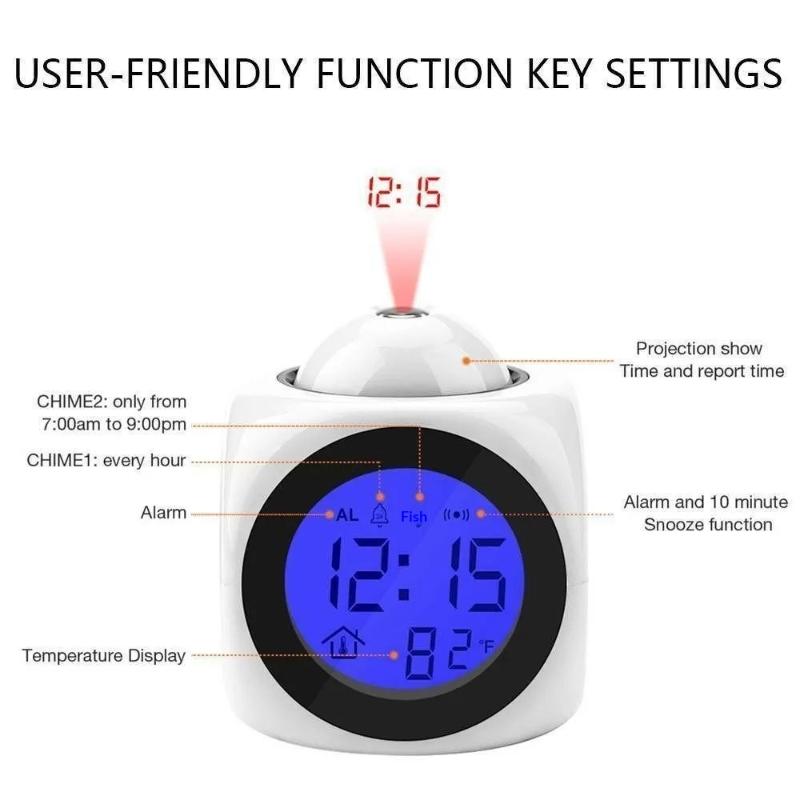1Pc Projection Alarm Clock Ceiling Display Snooze Table Clock Voice Multifunction Digital Projection Clock Temperature Display