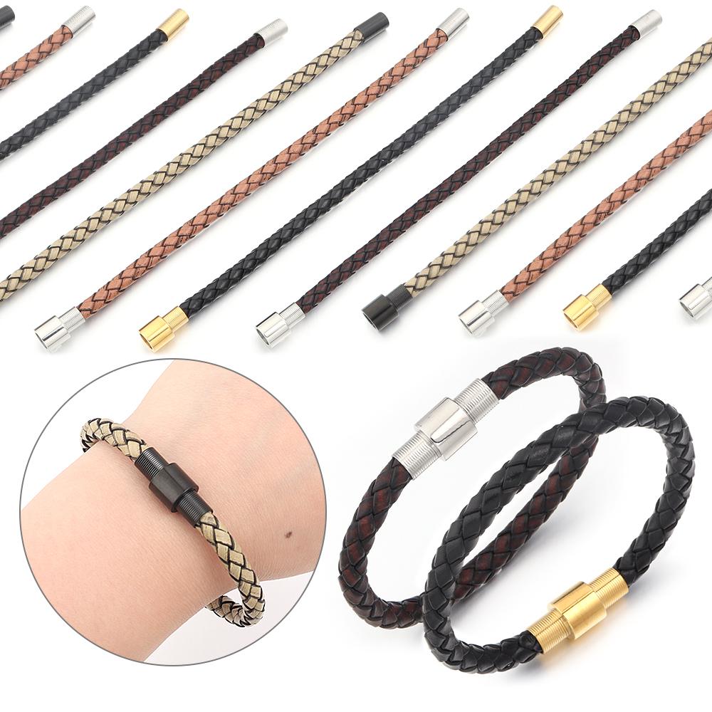 Vintage Leather Bracelet Stainless Steel Magnetic Clasp Braided Cord Rope For Men Fashion Design Simple Handmade Jewelry Gifts