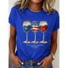 Fashion Women Retro Creative American Wine Glass Print T Shirt Funny Casual O-neck Short Sleeves T-shirt Summer Female Tee Shirt