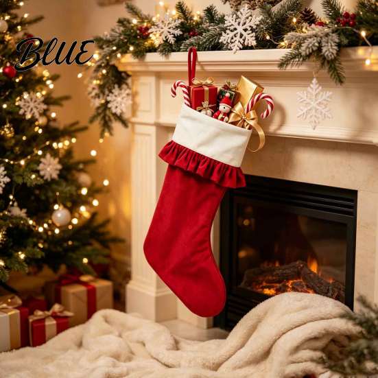 Large Christmas Stockings Sack with Stockings Thick Ruffled Cuff for Fireplace Xmas Gift Hanging Decorative