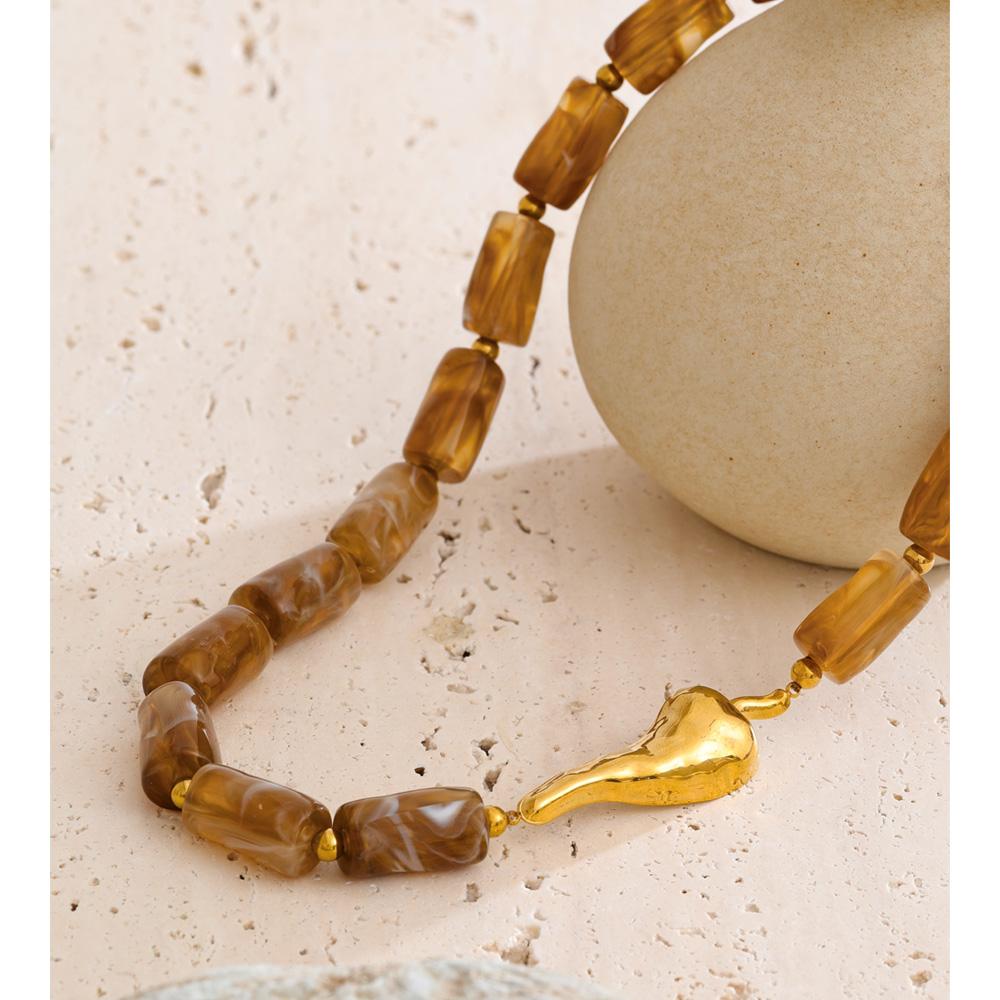 Eetit 50+5cm Coffee Resin Cylinder Chili Chain Necklace 2025 Stainless Steel Autumn Winter Statement Jewelry 2025 Gift Recommend
