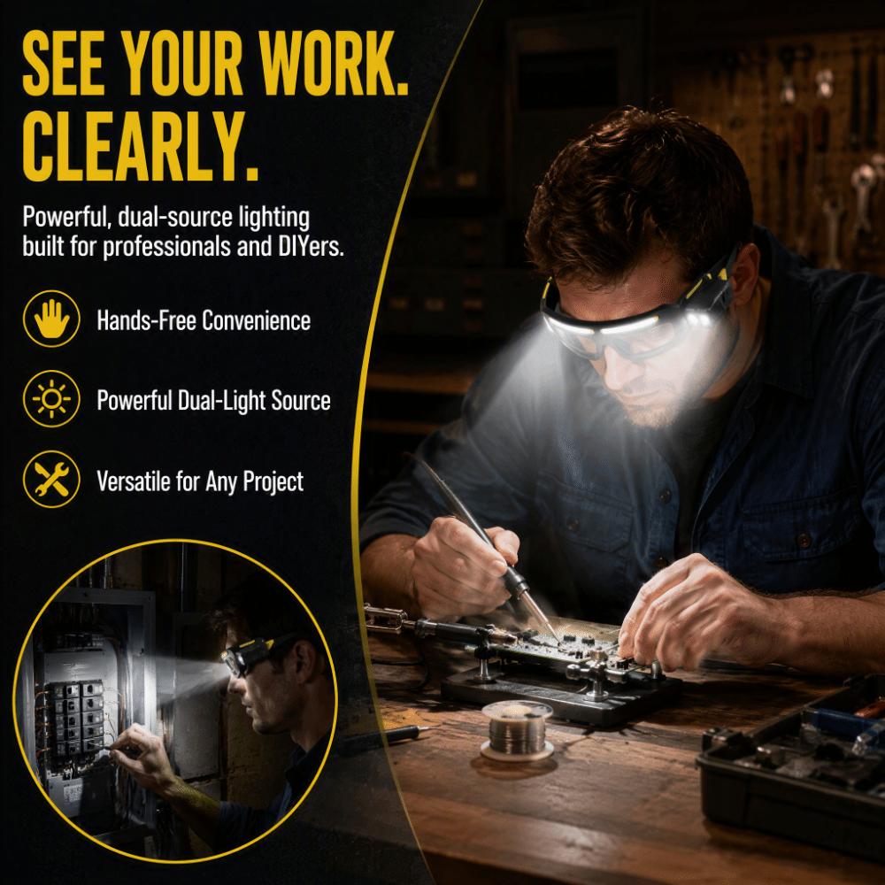 Waterproof Full View Floodlight Goggles Lightweight LED Headlight Glasses  Waterproof