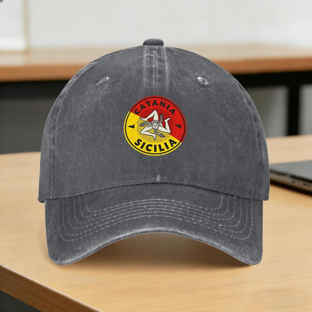 Frühling Catania Sizilien Trinacria Baseballkappe Sonne Sonnenschirm Design Gewaschen Hip Hop Hüte Unisex Damen Freizeit Outdoor Sportkappen