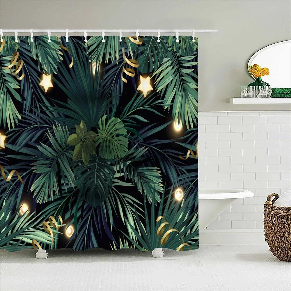 3D Printed Green Tropical Plants Shower Curtains Bathroom Waterproof Polyester Leaves Bath Curtain Shower Curtain Bath Screen