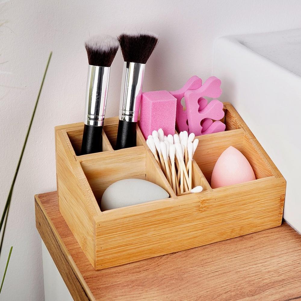 Organizer Bambusowy Szkatułka Pojemnik na Kosmetyki Akcesoria do Makijażu