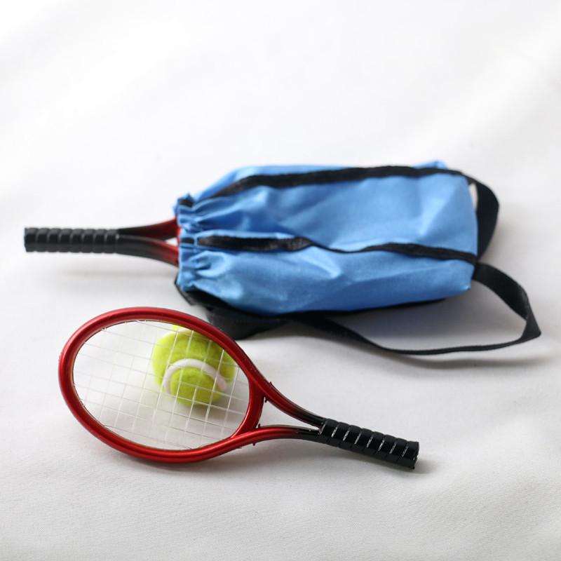 Doll Tennis Racket 1/12 Scale Home Decor Perfect Details Miniature Tennis Racket with Storage Bag for Kids