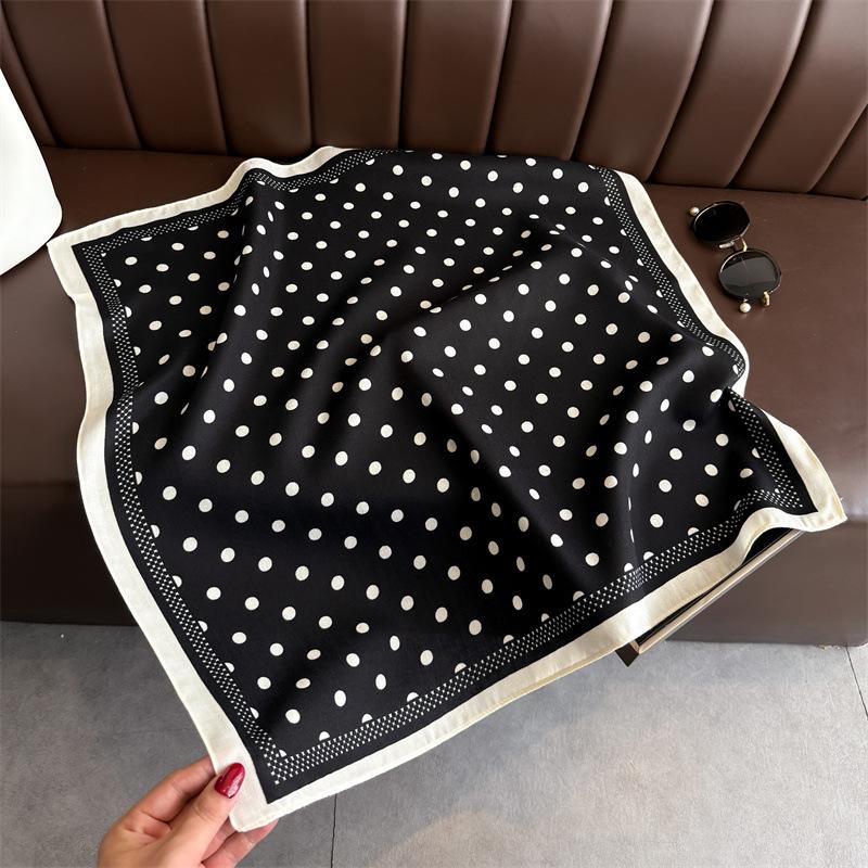 Dot  Print Hairbands Square Scarf Women Elagant Cotton Linen Feeling Bandana Neck Kerchief Head Bands Foulard Female Scarfs