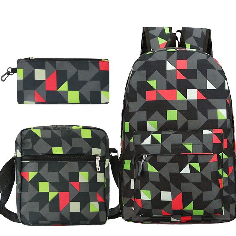Multi-color blank backpack three-piece set Student Oxford cloth backpack + shoulder bag + pencil case three-piece set
