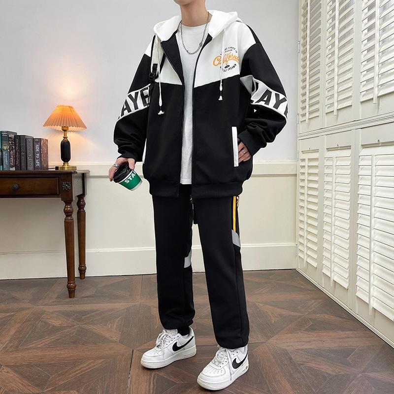 Sports Suit Men's Fashion Trend Handsome Youth Hooded Sweatshirt Sweatpants Two-piece Set