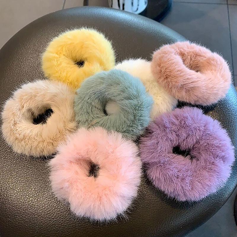 1Pc Fluffy Warm Autumn Winter Elastic Hair Band Scrunchies Large Intestine Hair Ring For Women Girls Plush Hair Rope Hairwear