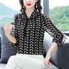 Summer New Bow Scarf Collar Ruffled Bottoming Shirt Women's Fashion Floral Chiffon Shirt Long Sleeved Top Mom's Blouse 4XL