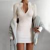 Women Autumn Winter Fashion Neckline Zipper Sexy Hip Wrap Dress