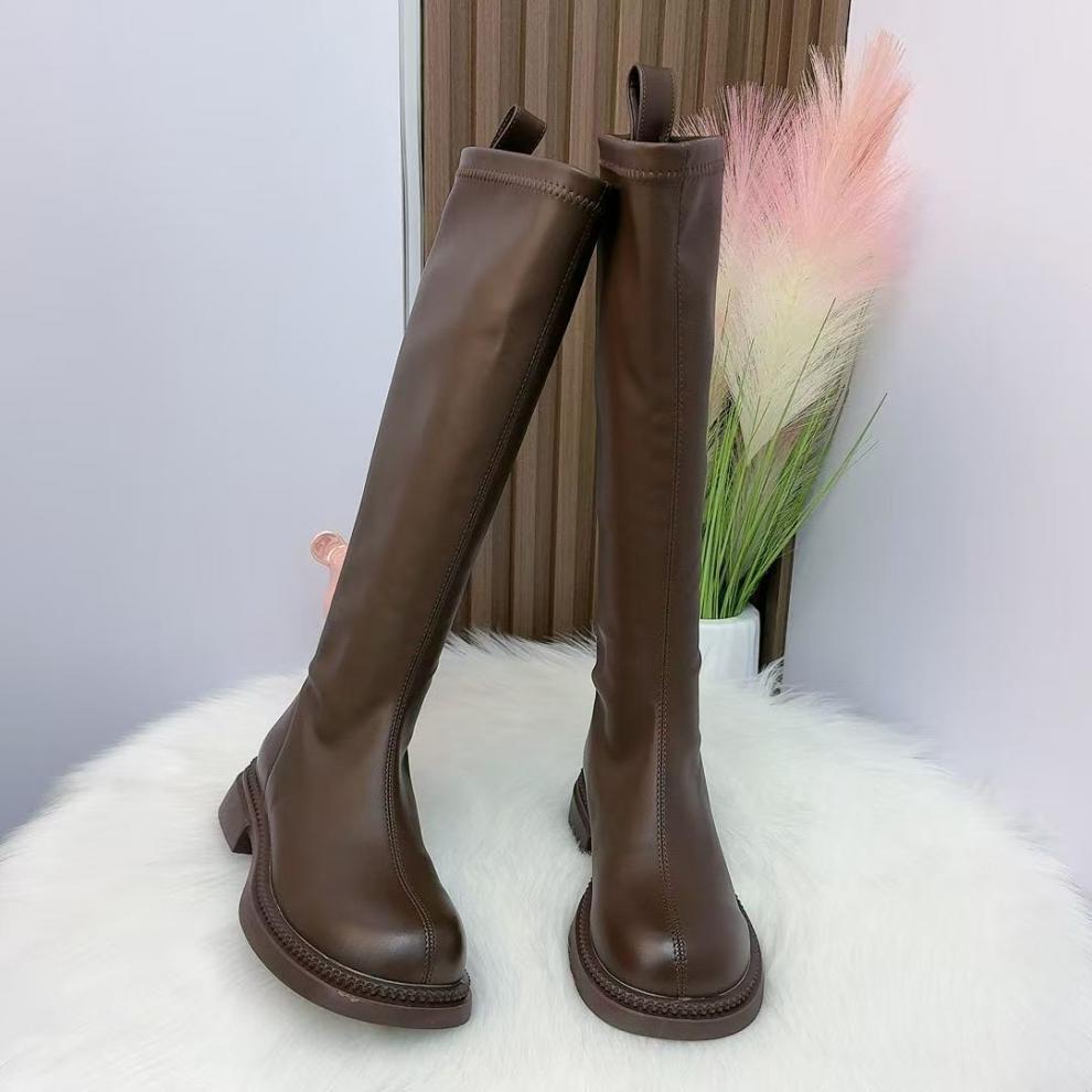 Schlank machende Ritterstiefel: 2025 Neue Saison High-Top Kniehohe Schlankheitsstiefel mit Reißverschluss hinten und dünner Sohle.