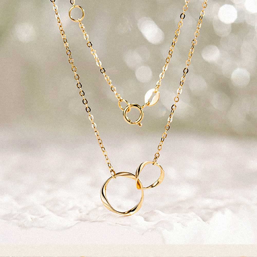 FANCIME 18K Yellow Gold Necklace for Double Loop and Circle Perfect for White and Gift Wrapping Women, Design, Day, Mother's Day, Birthdays,