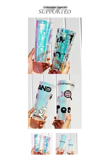 1L Disposable Rainbow Milk Tea Cup with Lid, 98mm Caliber, Colorful Laser Film Inner