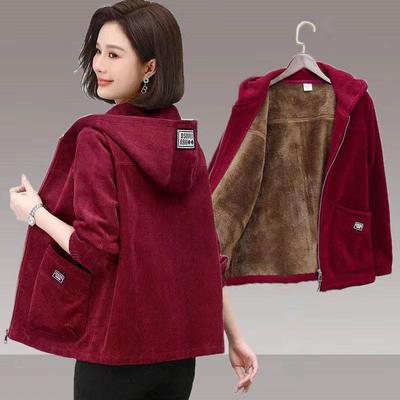 Verdickte Cordjacke Damen Lässige Fleecegefütterte Kapuzenpullover Jacke Warme Herbst-Winter-Kleidung