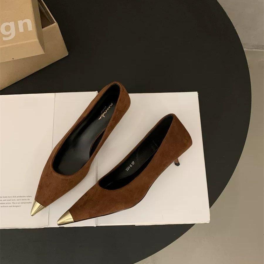 British style versatile light mouth single shoes spring and autumn color matching pointed head thin heel temperament celebrity with skirt ladyshoes