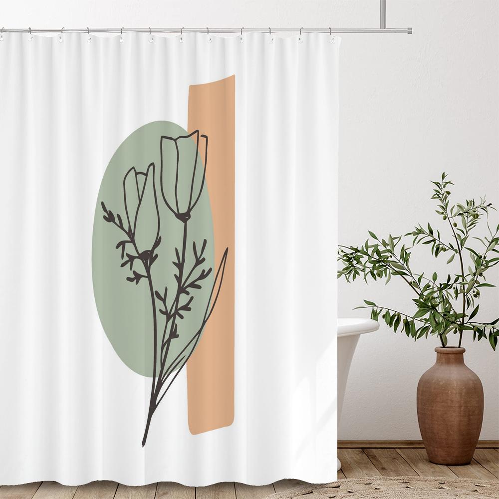 Nordic Abstract Minimalist Flowers Shower Curtain Decor Bathroom Curtain Floral Fabric Hanging Curtain Bathroom Decor With Hooks