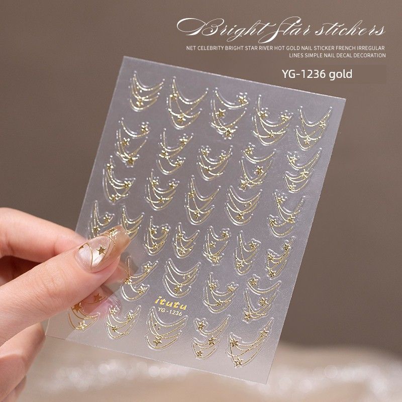 

New Arrival Bright Star River Gilding Nail Stickers 7 Color Laser Star Chain Silver Star Small Pattern Fingertip Stickers YG-1236 gold