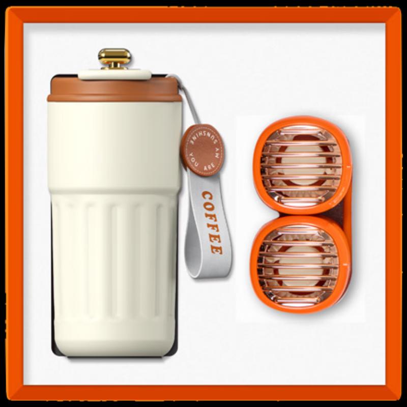 Умная кофейная кружка с LED-дисплеем 316 и портативный шейный вентилятор, набор