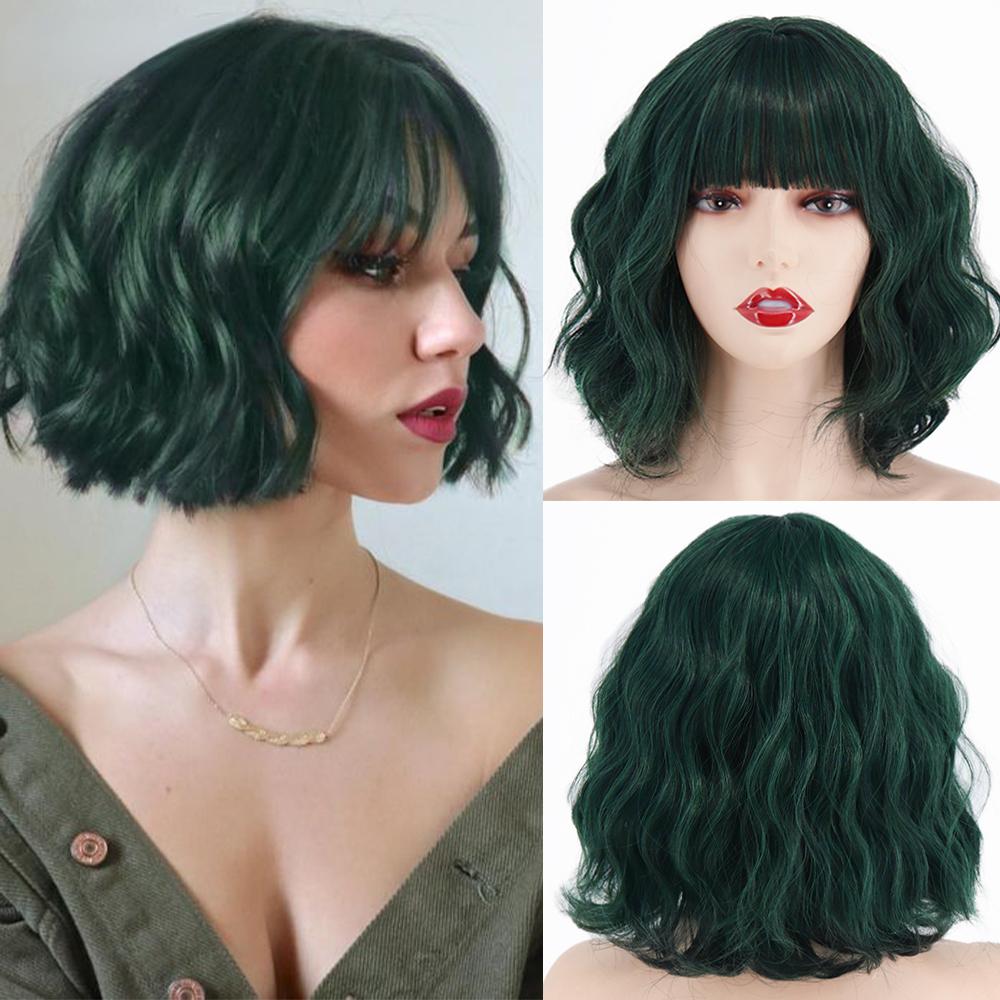 MERISIHAIR Brązowe krótkie peruki Bob Wave z grzywką Blond dla kobiet Naturalne odporne na ciepło syntetyczne peruki Codzienne noszenie Cosplay Kręcone włosy