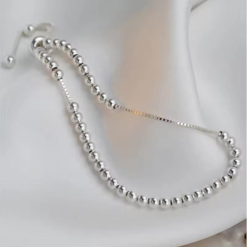 Niche High End Adjustable Sliding Bead Bracelet For Women Minimalist Elegant Jewelry Perfect Romantic Gift For Her серебряный