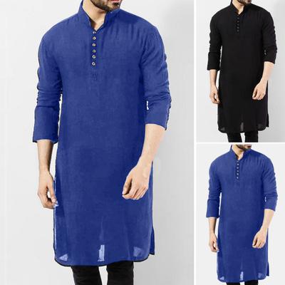 Men Shirt Long Sleeve Button Placket Man Long Robes Casual Men Traditional Shirt Outdoor Supply
