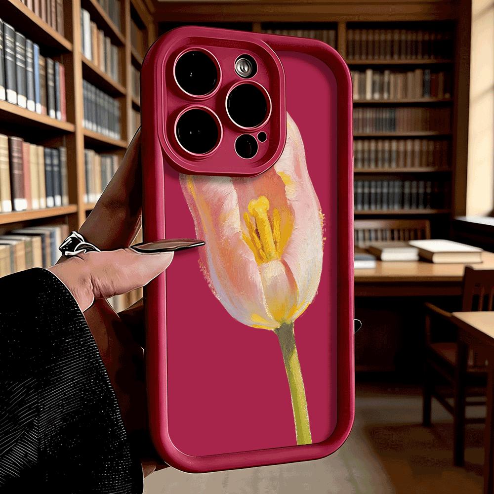 Oil Painting Pink Tulip Soft TPU Shockproof Case For Xiaomi Redmi Note 15 14 13 12 11 Pro Anti-Fall Protective Back Cover