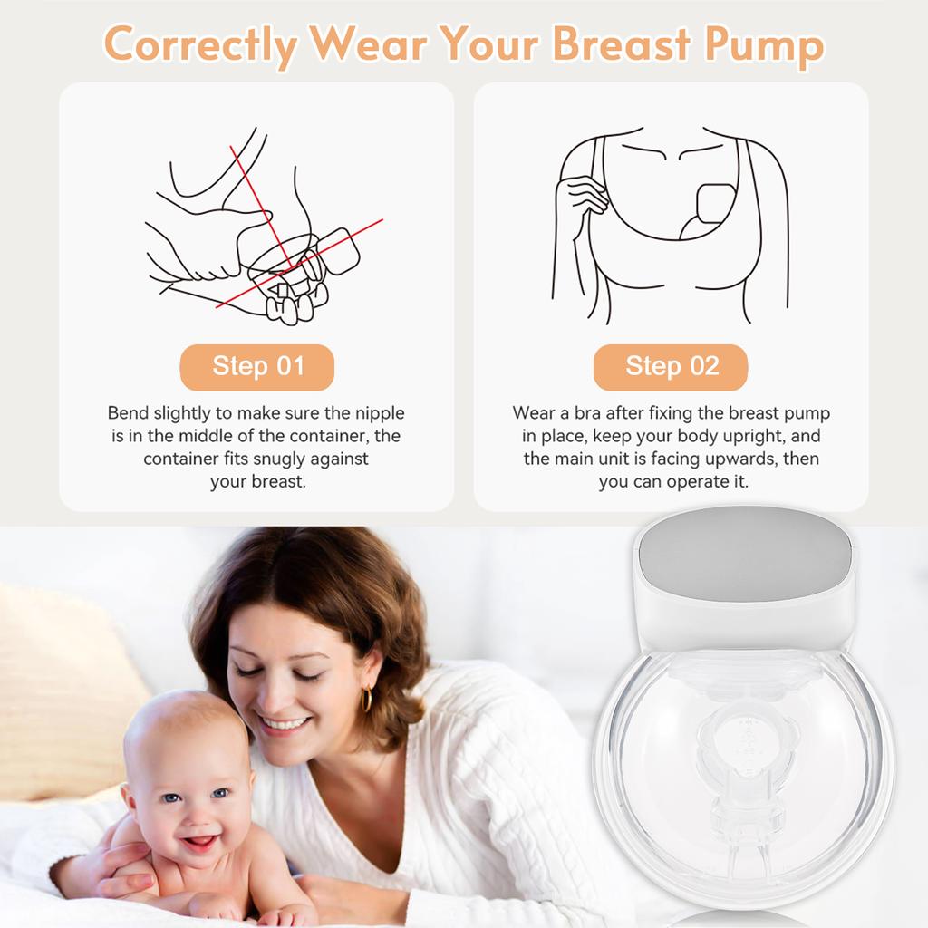 Wearable Breast Pump Portable Hands Free Electric Breast Pump with LED Screen 2 Modes 9 Suction Low