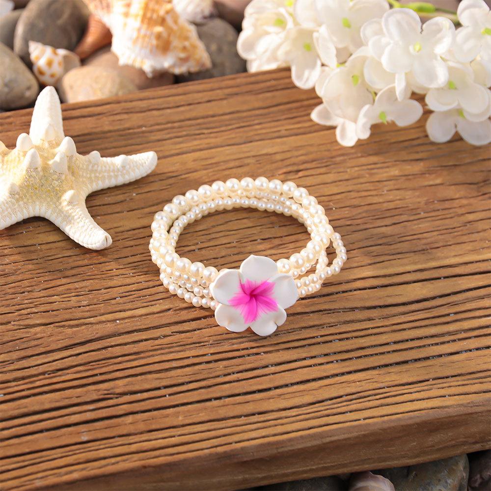 Plumeria Stretch Bracelet Fade-Resistant Bohemian Flower Bracelet Multilayer Beaded Bracelet Colorful For Layered Look Summer