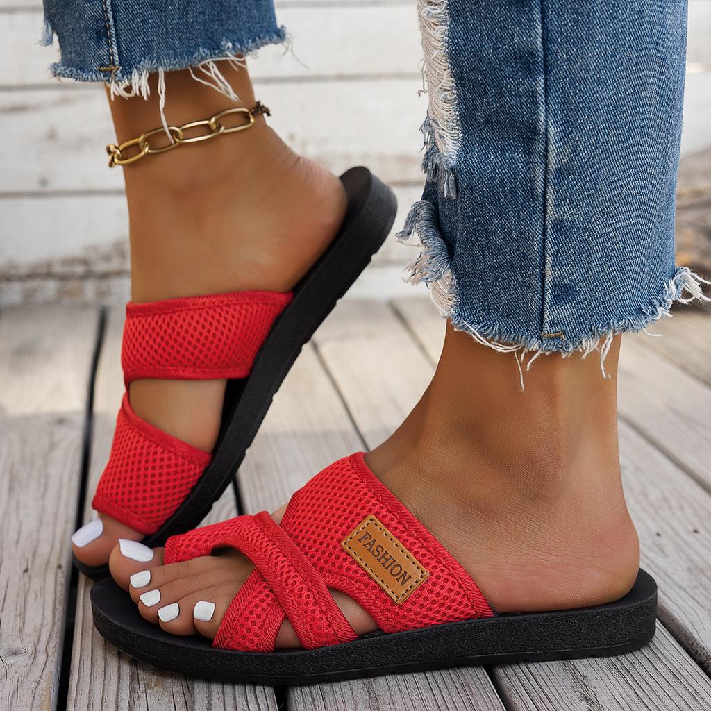 Breathable Mesh Slide Sandals for Women - Comfy Flat Summer Shoes with Stylish Loop Toe - Lightweight Footwear for Casual Outdoor Wear