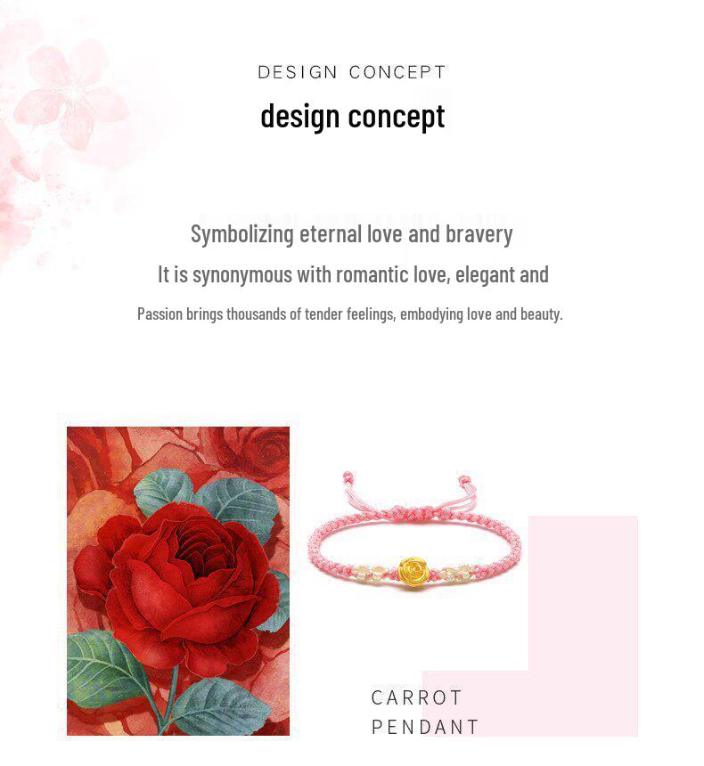 999 Pure Gold Rose Flower Bracelet: Luck Beads Woven Couple's Gift for Girlfriend, Best Seller