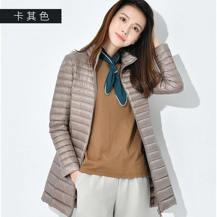 Down jacket women's winter medium and long light and thin white duck down warm and thin fashion slim jacket