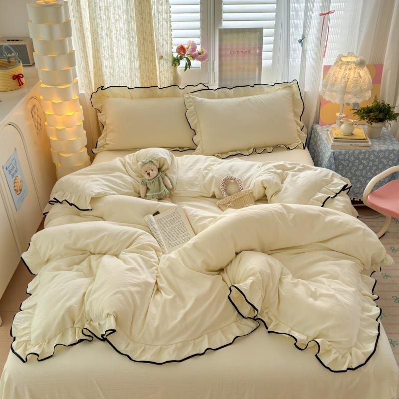 Neues Klasse A Superweiches Gewaschenes Klebkanten-Vierteiliges Set Studentenschlafsaal Einzel-Dreiteiliges Bettwäscheset