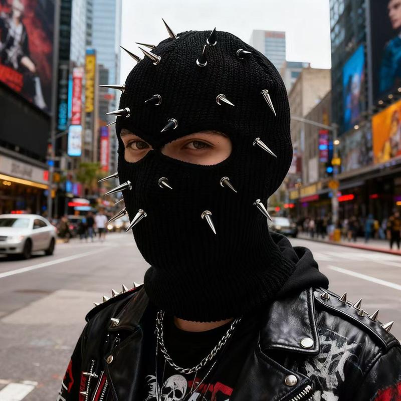 Маска-балаклава с заклепками, шапка-бини для мужчин, зимние вязаные шапки, закрывающая лицо лыжная шапка, тактическая велосипедная шапка-ушанка