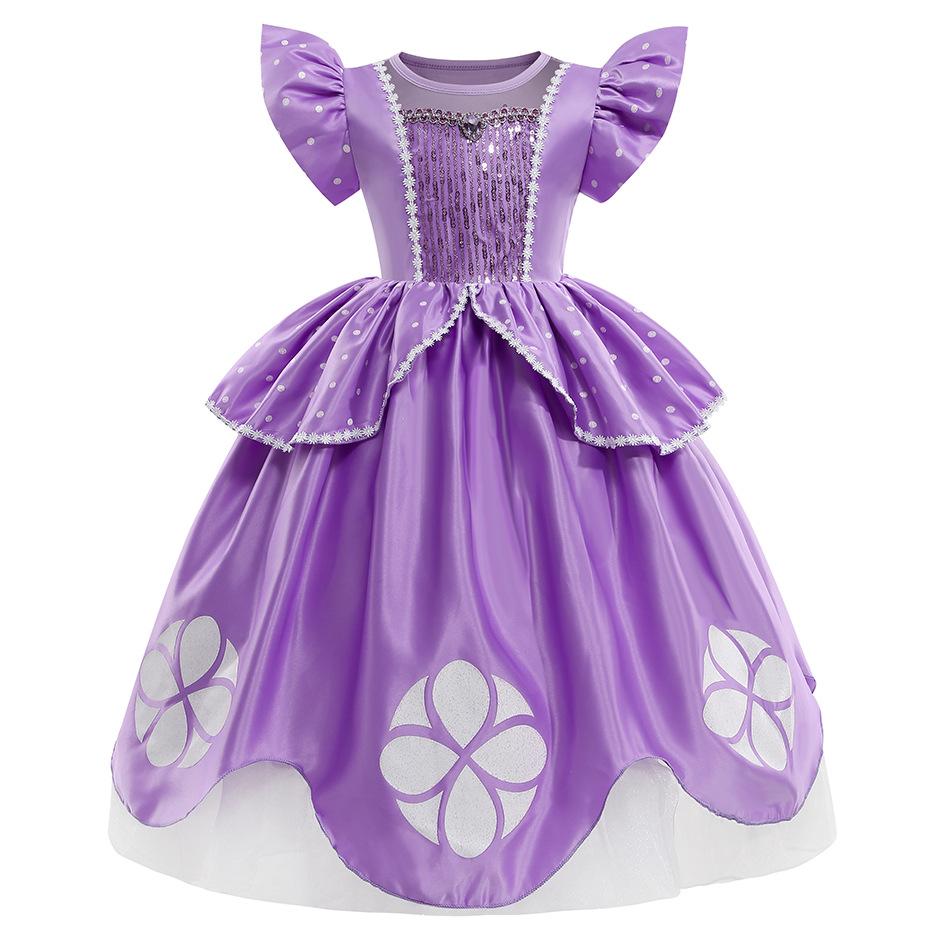Vestido de Role Play Fofo Pequena Sophia Vestido de Baile Sofia Fantasia Vestido Comprimento Chá Bufante Vestido de Festa de Aniversário Como uma Princesa Estagiária