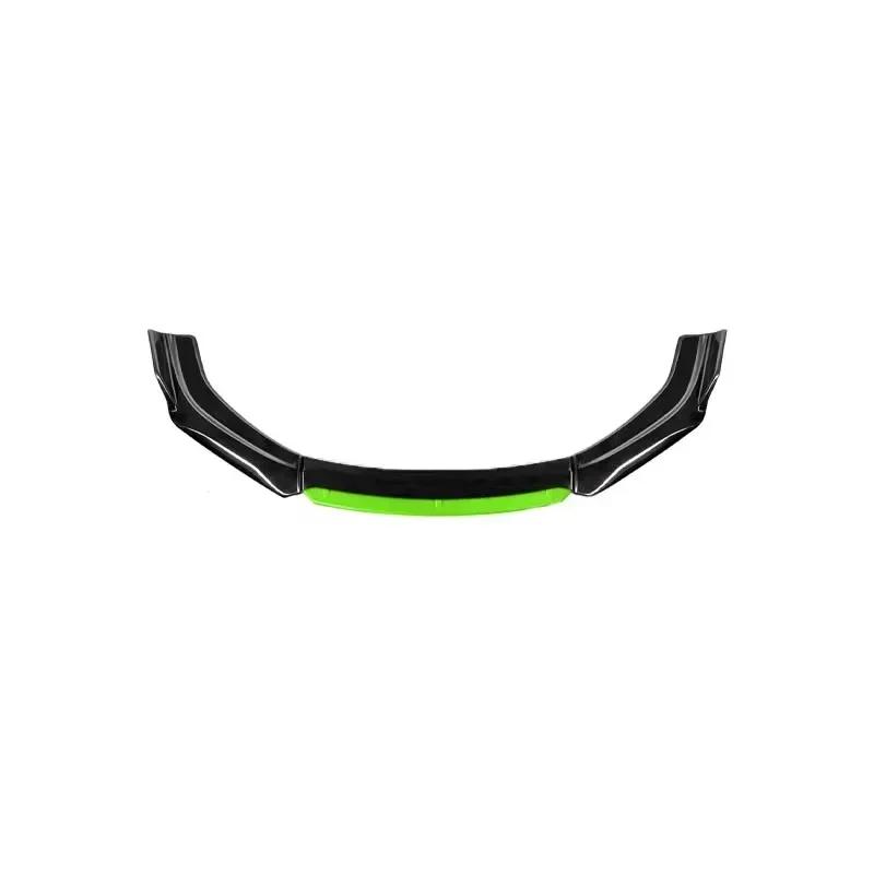 Universal front bumper lip kit ABS glossy black front lip spoiler diffuser front splitter, suitable for most vehicles Green head