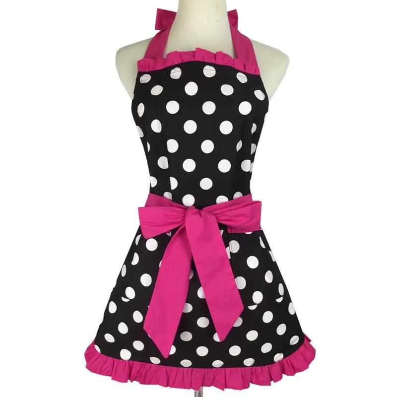 Фартук для женщин Хлопок В горошек Корейский стиль Принцесса Взрослый Домашний Ежедневный Кухонный Поясной Фартук Халат