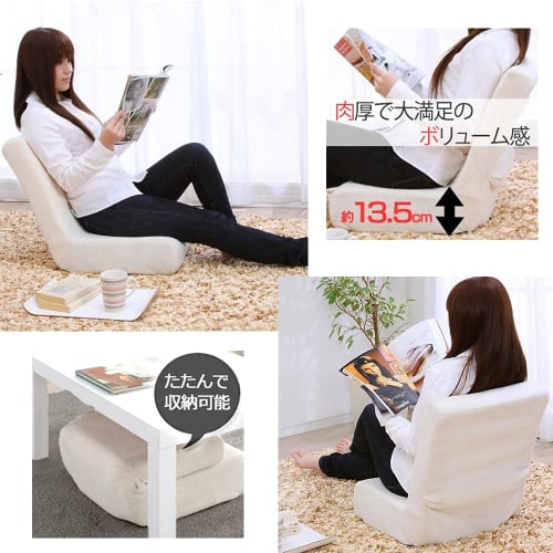 IRIS OHYAMA ZC-9, 2-Way Soft Floor Chair with Pillow, Compact and Foldable (Steel, Urethane Foam, Polyester), Beige
