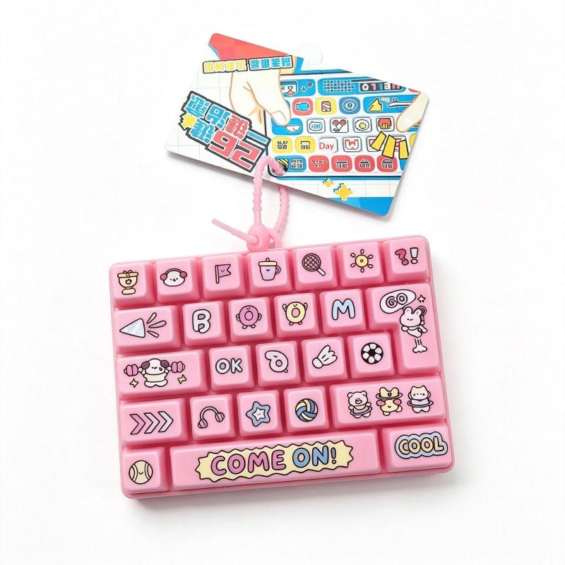 Cute 26-Key Keyboard Bubble Fidget Toy Cartoon Decompression Sensory Toy Portable Keychain Stress Relief Bag Pendant Gift