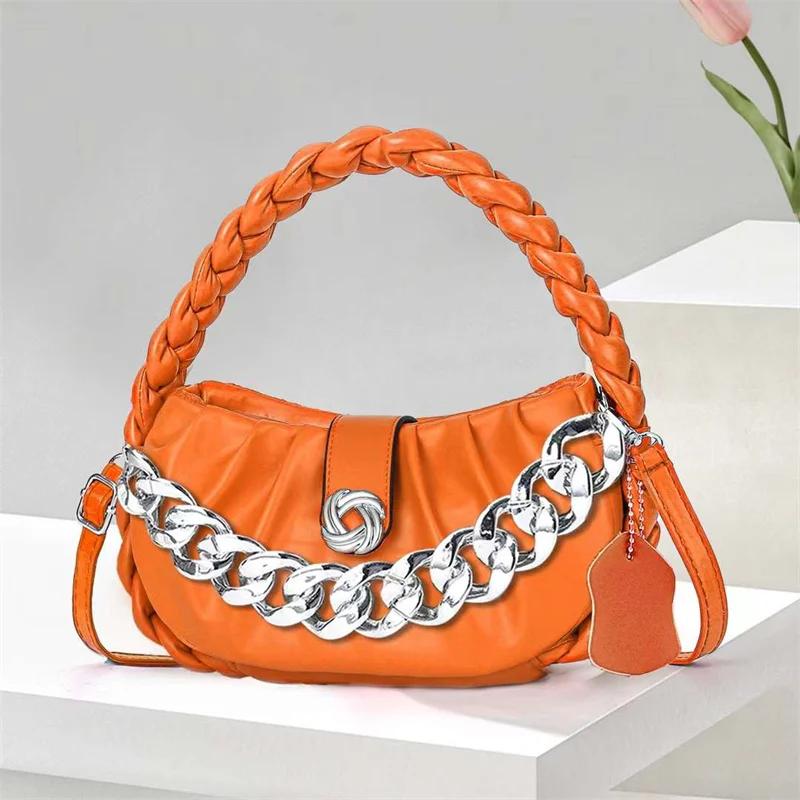 Damen Plissierte PU-Taschen mit weichem Griff, solide Top-Griff-Taschen, plissierte Teigkugel, hochwertige modische Tasche