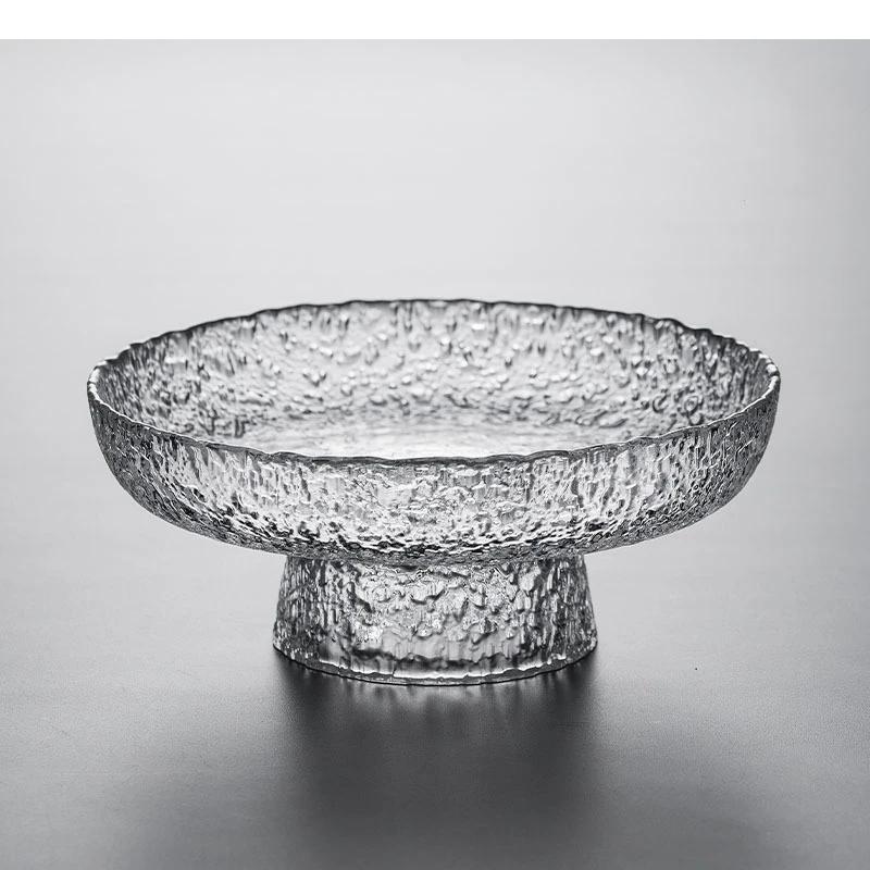 Creativity Relief Texture Glass Fruit Bowl Snack Plate Salad Dessert Cake Pan Refreshment Service Tray Kitchen Storage