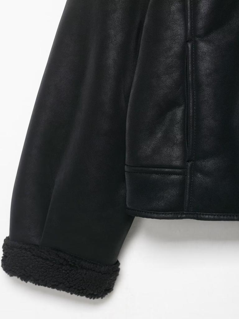 European-American Style Black Suede Leather Jacket for Women, Short Winter New Shearling Jacket